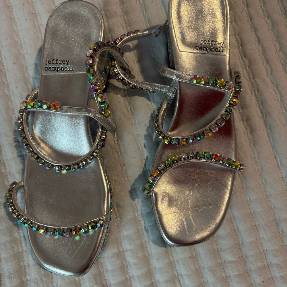 Jeffrey Campbell Metallic Sandals with Multicolor Beads
